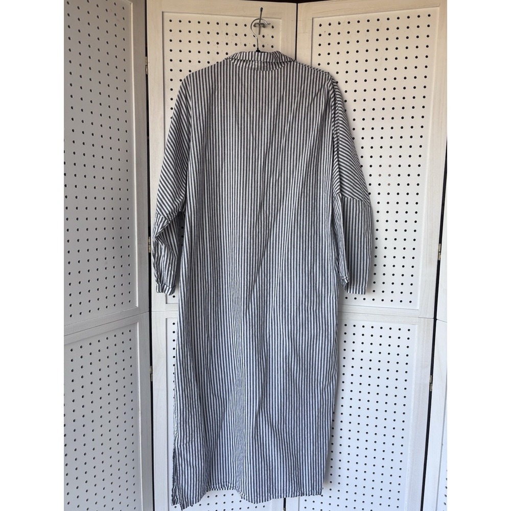 Chouyatou Dress Womens M Oversized Long SLV Cotton Striped Button Up Minimalist - Picture 7 of 7